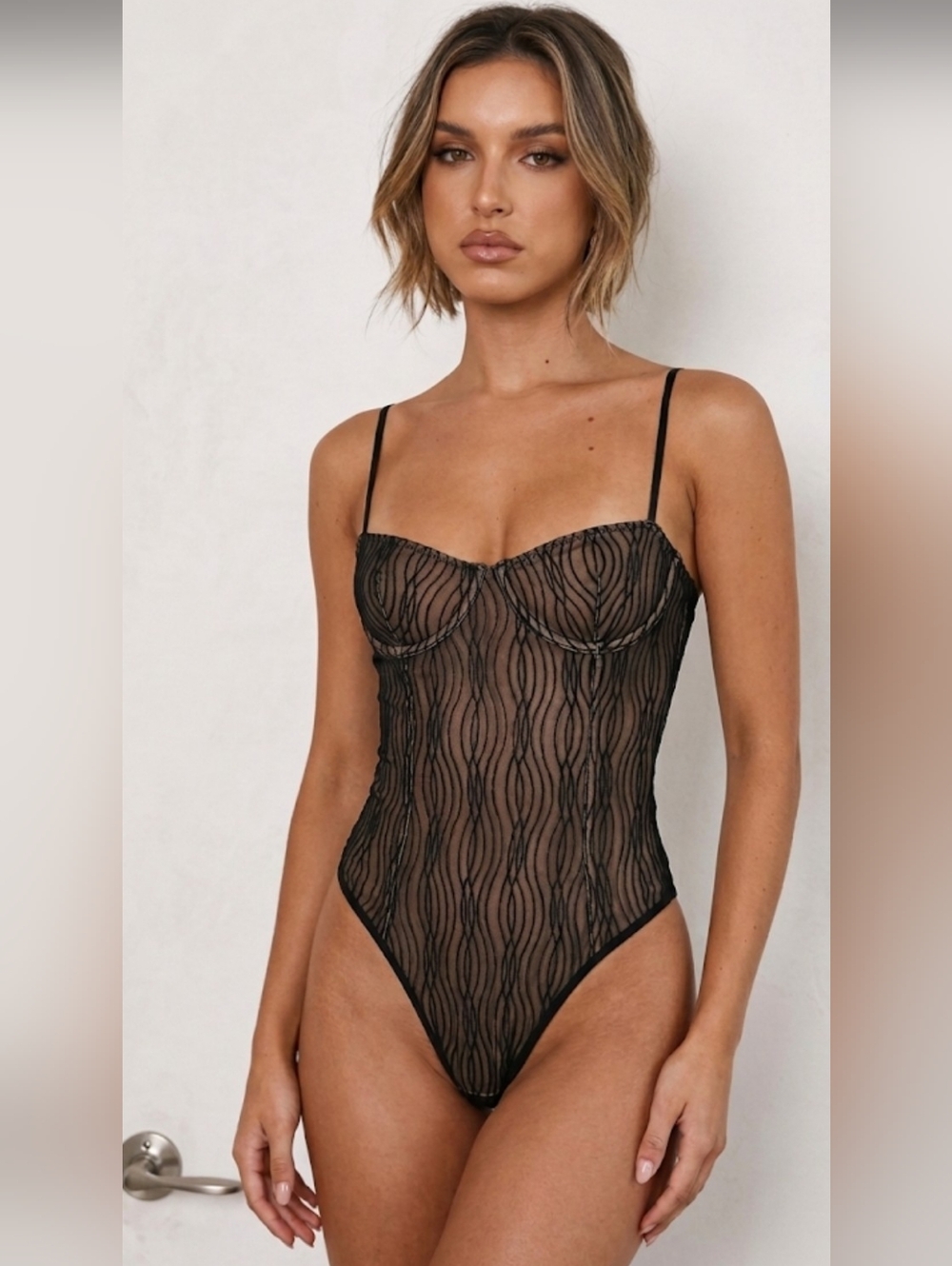 White Fox Boutique "No Looking Back" Mesh Underwire Bodysuit Size XS